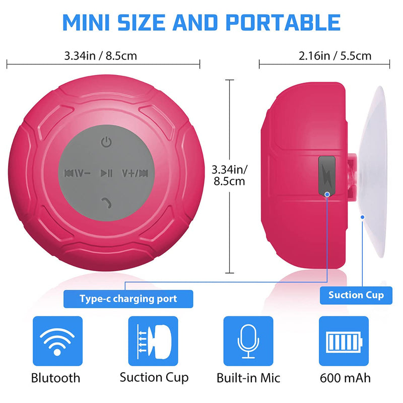  [AUSTRALIA] - Annlend Waterproof Bluetooth Shower Speaker Portable Wireless Water-Resistant Speaker Suction Cup, 6H Playtime Built-in Mic,Speakerphone for iPhone Phone Tablet Bathroom Kitchen - Pink