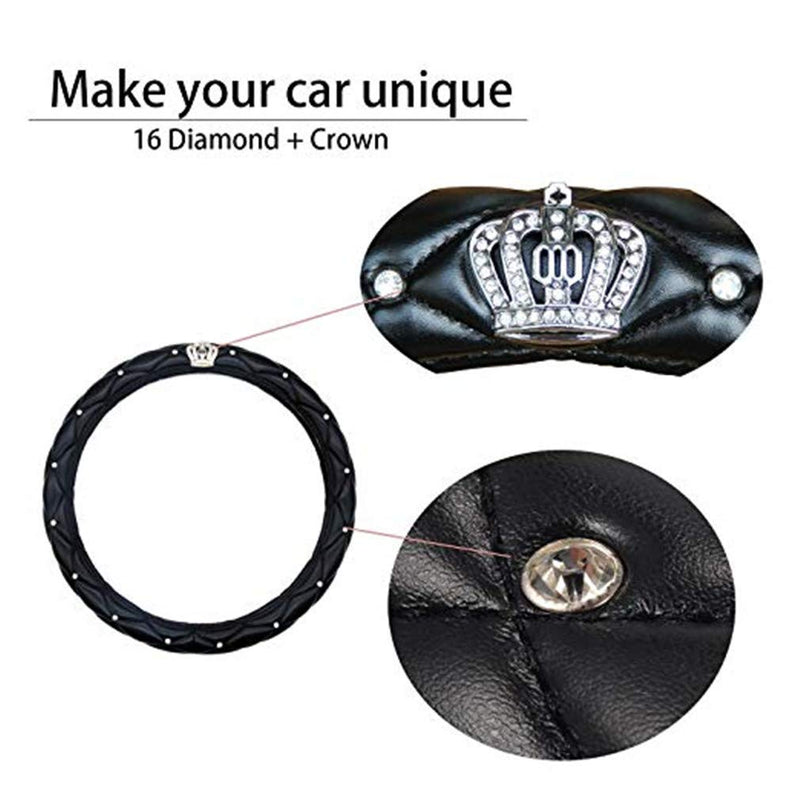  [AUSTRALIA] - coofig New Girly Diamond Steering Wheel Cover,with Soft PU Leather Bling Bling Rhinestones,15"（Black2-Crown） Black2-Crown