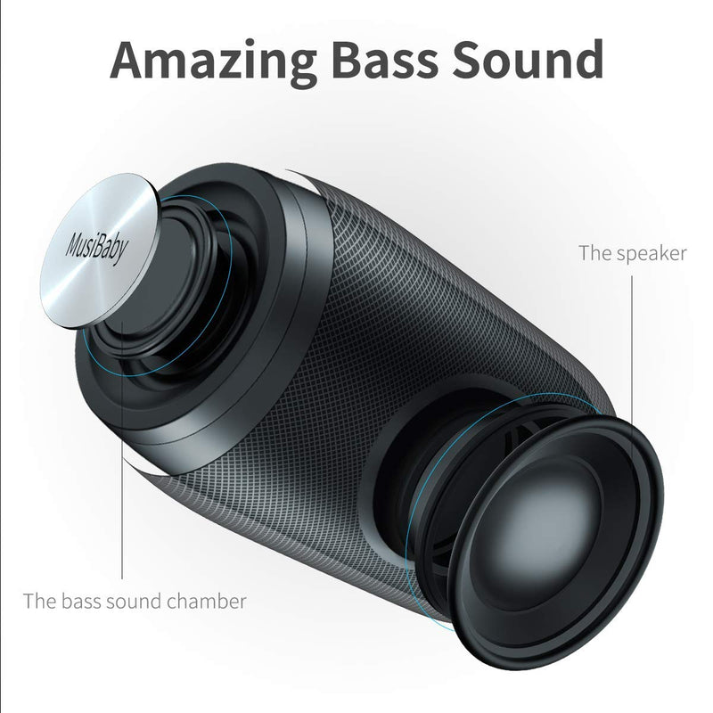  [AUSTRALIA] - Bluetooth Speakers,MusiBaby Speaker,Outdoor,Wireless,Waterproof, Portable Speaker,Dual Pairing, Bluetooth 5.0,Loud Stereo,Booming Bass,1500 Mins Playtime for Home,Party,Gifts(Black) Black