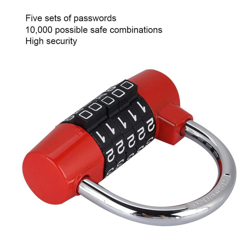  [AUSTRALIA] - Metal Padlock, 5 Digit Code Door Lock U-Shaped Suitcase Combination Lock for Gym Sports School Employee Locker Outdoor Fence Hasp and Storage (Red) Red