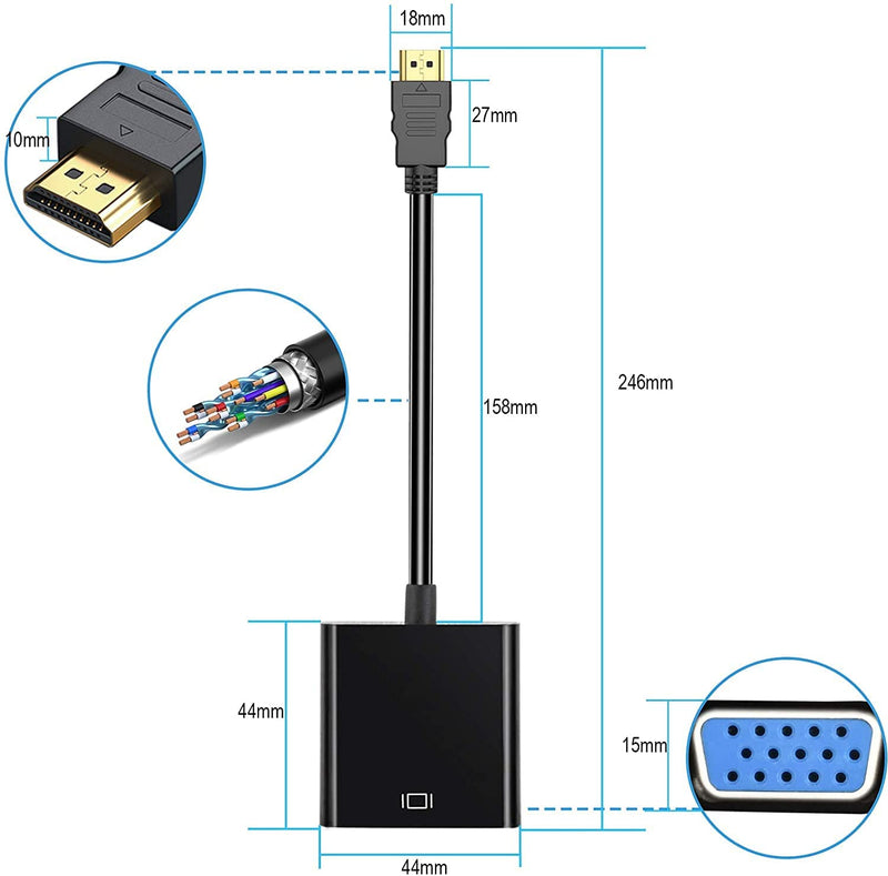  [AUSTRALIA] - HDMI to VGA, High-Speed 1080P Active HDTV HDMI to VGA Adapter Converter Male to Female with Audio and Micro USB Charging