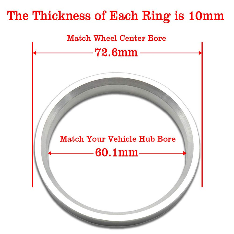 GSMOTOR 72.6 to 60.1 Hub Centric Rings, Aluminum Hubcentric Rings for Lexus GS300 GS350 GS400 IS250 IS300, Toyota Camry MR2 Sienna Avalon, Scion xB, Pack of 4 - LeoForward Australia