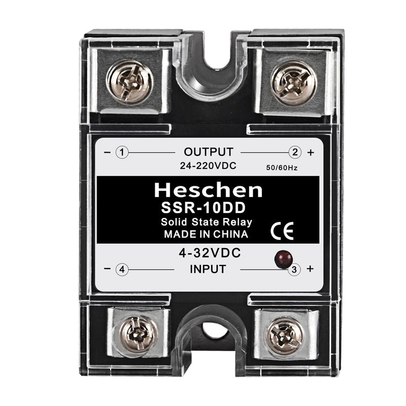  [AUSTRALIA] - Heschen Single Phase Solid State Relay DC/DC SSR-10DD Input 4-32VDC Output 24-220VDC 10A 50-60Hz