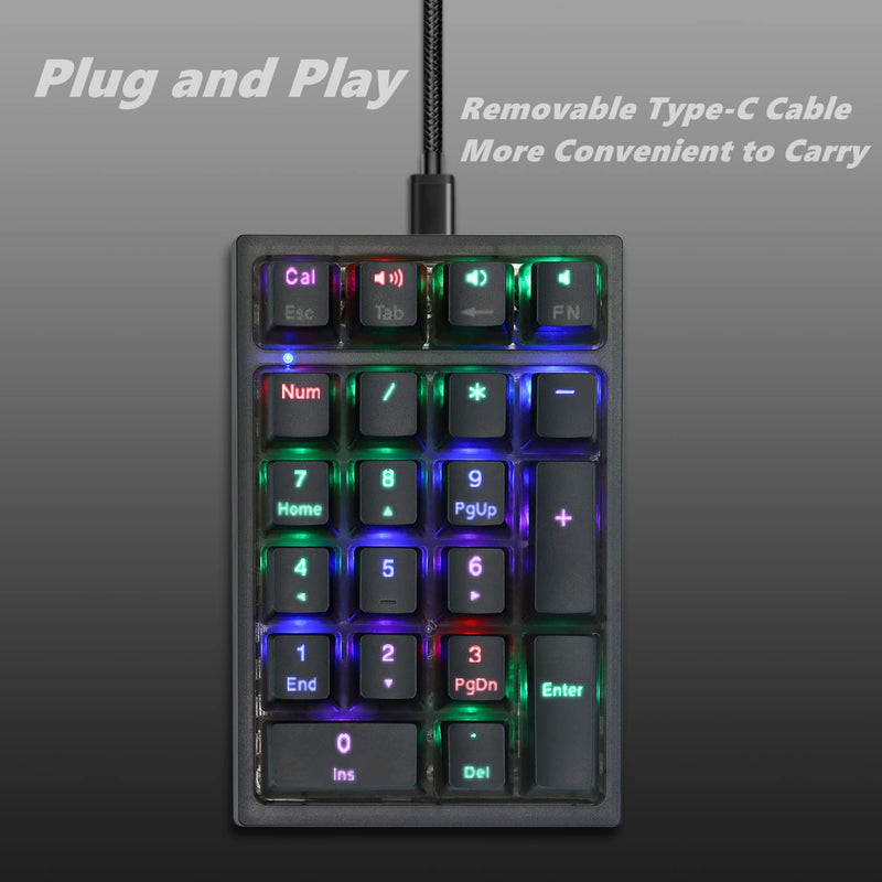  [AUSTRALIA] - Number Pad, Womier WK21 Mechanical USB Wired Numeric Keypad with RGB Backlight and Pudding Keycaps for Laptop Desktop Computer PC(Black, Red Switches) Black, Red Switches