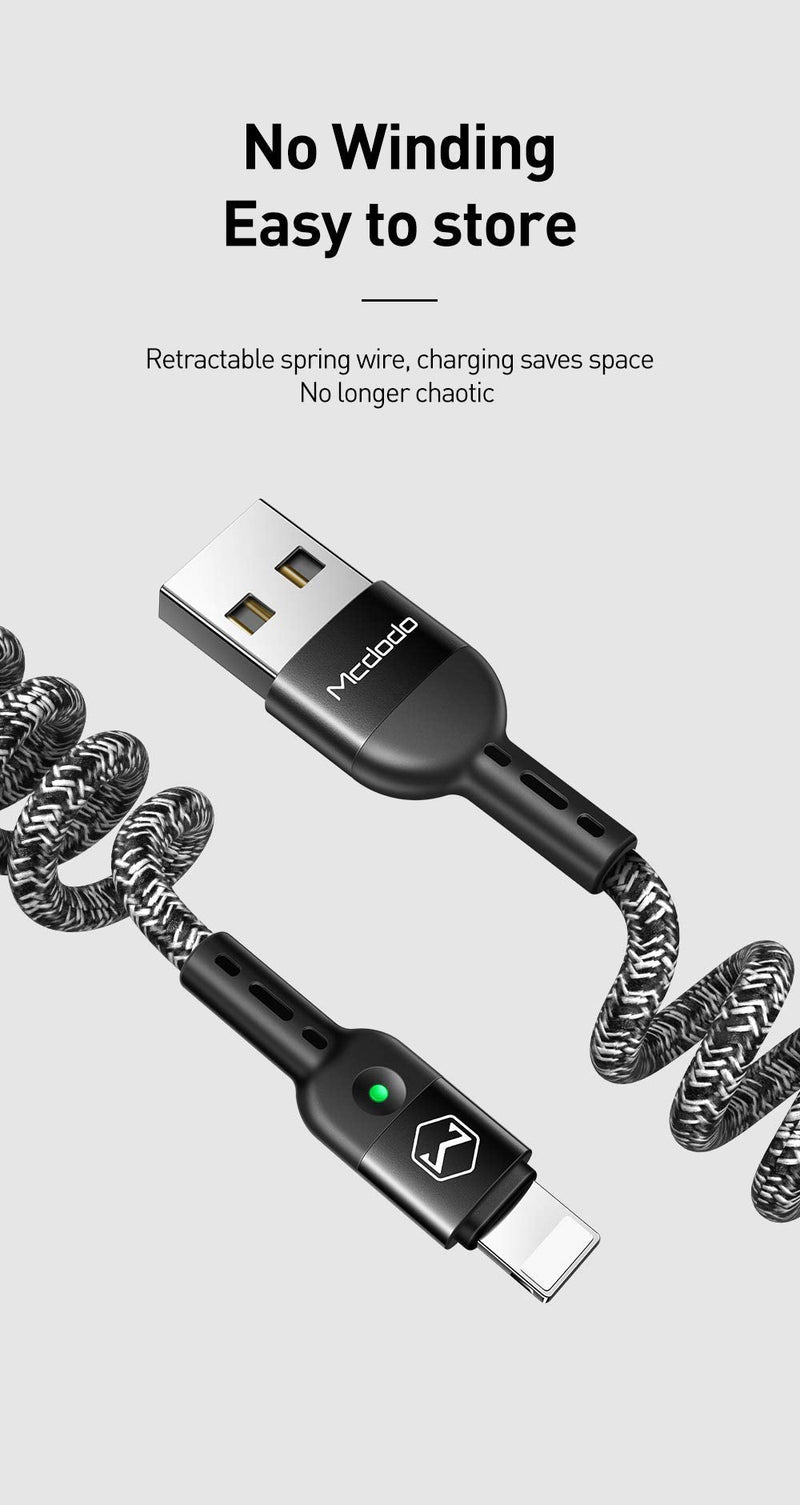  [AUSTRALIA] - mcdodo Anti Winding Cable, LED Coiled Cord Nylon Braided Sync Charge USB Data 6FT/1.8M Cable Compatible New Phone List Below (Black, 6FT/1.8M) Black