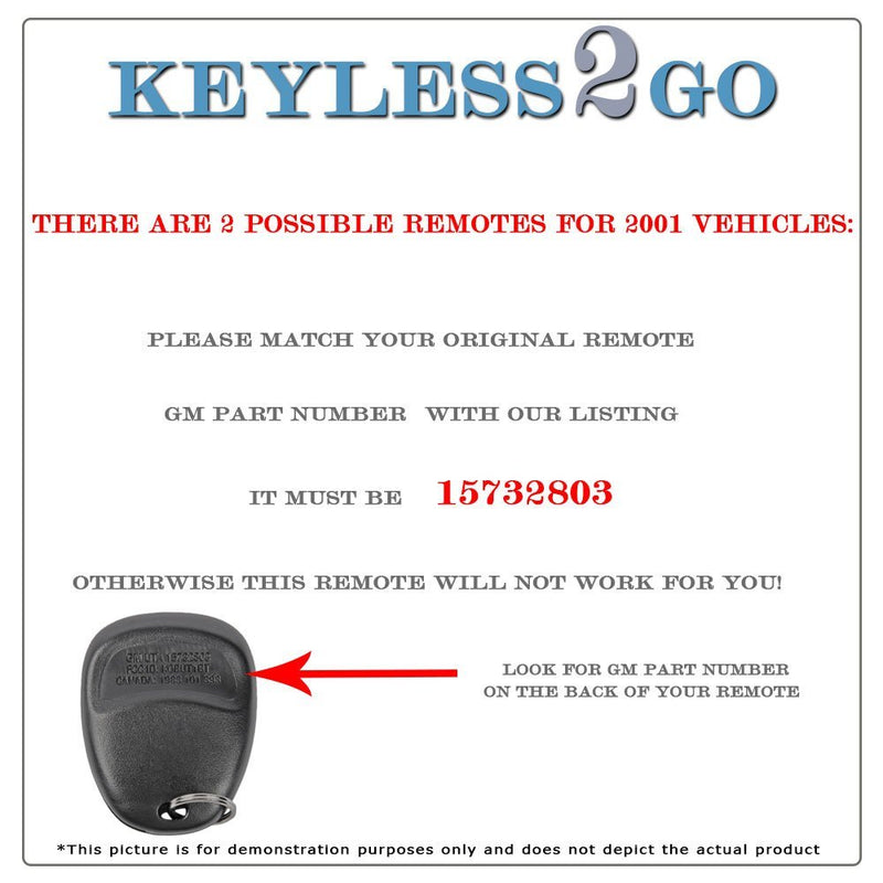  [AUSTRALIA] - Keyless2Go Keyless Entry Car Key Replacement for Vehicles That Use 3 Button 15732803 KOBUT1BT