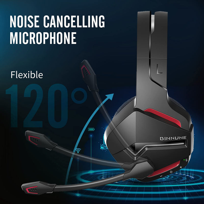  [AUSTRALIA] - BINNUNE Wireless Gaming Headset with Microphone for PC PS4 PS5 Playstation 4 5, 2.4G Wireless Low Latency, Bluetooth Gamer Headphones with Noise Cancelling Mic 2.4G+Bluetooth-Wireless
