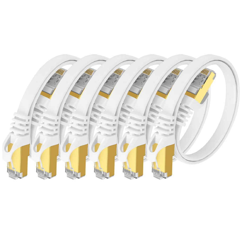  [AUSTRALIA] - Cat 7 Ethernet Cable 1.5ft 6 Pack Shielded,Flat Ethernet Patch Cables - High Speed Internet Cable for Modem, Router, LAN, Computer - Compatible with Cat 5e,Cat 6 Network - White 1.5ft-6pack