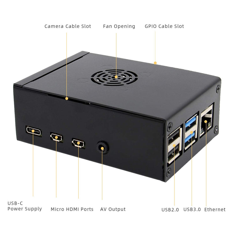  [AUSTRALIA] - Raspberry Pi 4 Case, Pi 4B Metal Case, Raspberry Pi 4 Model B Protective Metal Case with Cooling Fan and 3PCS Aluminum Heatsinks Compatible with Raspberry Pi 4B Computer Only (P100)