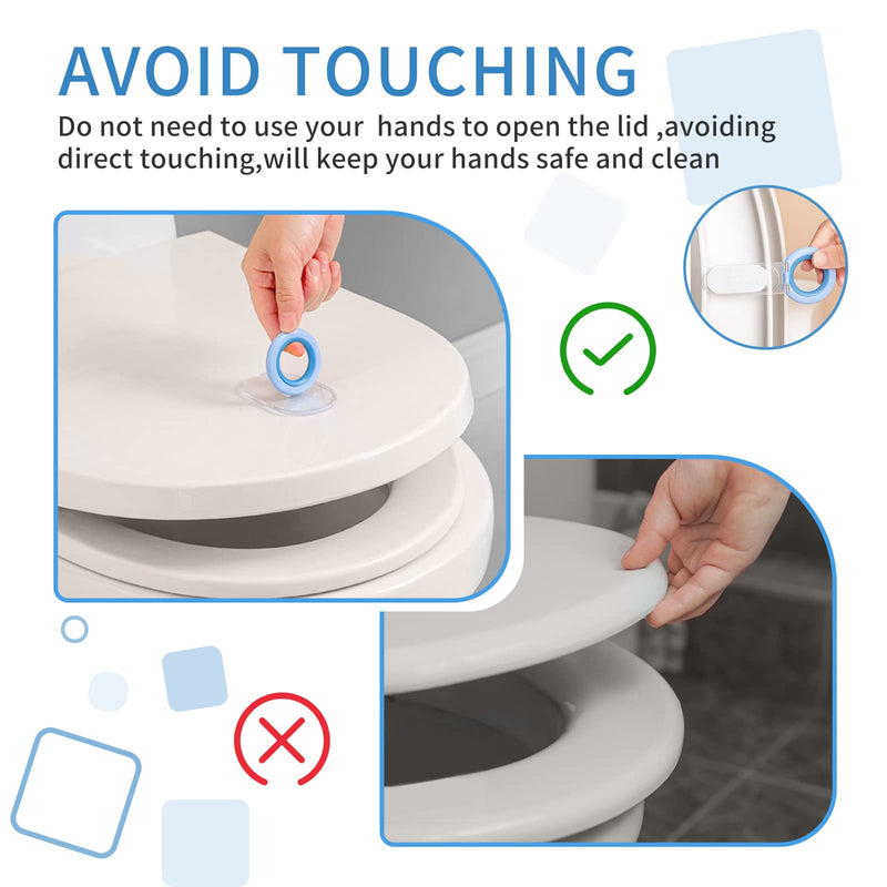  [AUSTRALIA] - Upgraded Toilet Seat Lifter Handle with Self-Adhesive Toilet Lid Tab, 2 PCS Bathroom Accessories Avoid Touching Toilet Used for Potty Training (Blue) Blue