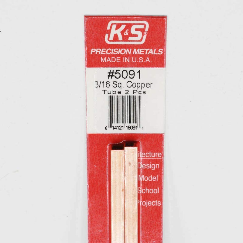 K&S Precision Metals 5091 Square Copper Tube Music Wire, 3/16" X 12" Long, 2 Pieces per Pack, Made in The USA - LeoForward Australia