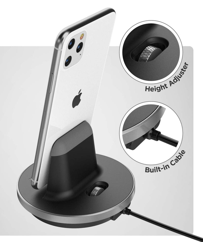  [AUSTRALIA] - GALVANOX iPhone Charger Stand (MFi Certified) Fast Charging Lightning Desktop Holder Dock with Built-in USB C Cable and USB-C 20W Power Adapter for Apple iPhone 8/8 Plus/X/Xs/XR/11/12/13/14 Pro Max