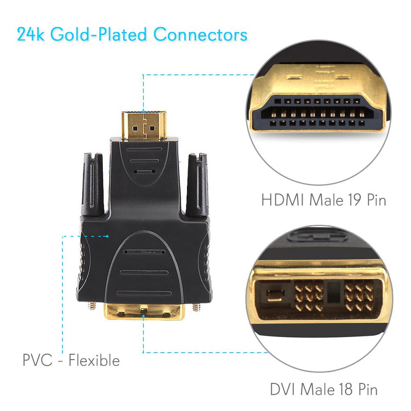  [AUSTRALIA] - Pyle Home HDMI to DVI Connector Adapter-DVI Male 18 Pin to HDMI Female 19 Pin 24K Gold-Plated Connectors,PVC Jacket,Hook Up Blu-ray Player,TV Box,Game Console to TV,Monitor,HDTV and Projector - PHMIDM