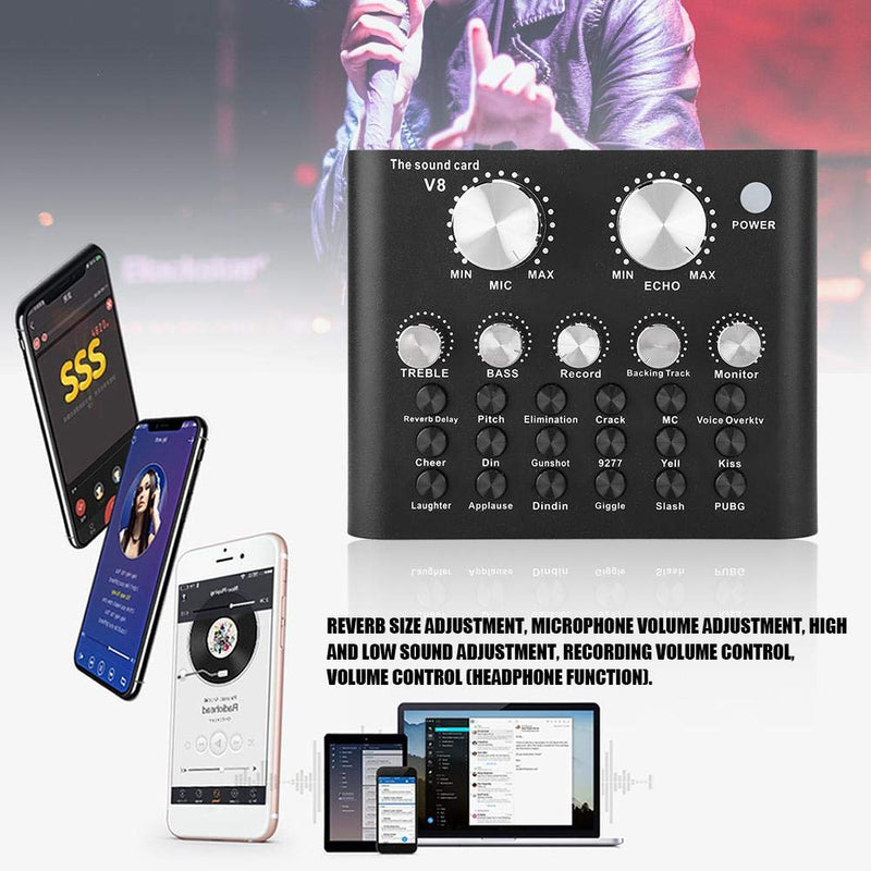  [AUSTRALIA] - Lazmin Sound Card, V8 Voice Change Mobile Phone Computer Live Sound Card Metal Shell, 112 Kinds of Electro Acoustic, 18 Kinds of Sound Effects, 6 Effect Modes,Black (Bluetooth Version)