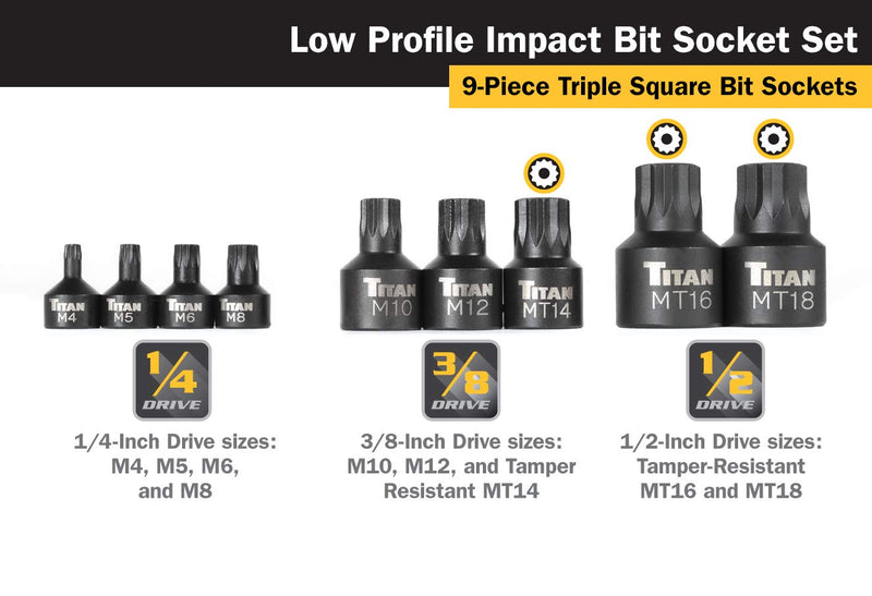 Titan 16138 9-Piece Low Profile Impact Triple Square Bit Socket Set - LeoForward Australia