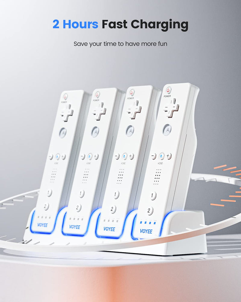  [AUSTRALIA] - VOYEE Charging Station for Wii Remote Controller, with 4 Rechargeable 2800 mAh Battery Packs & USB Cable, 4-in-1 Controller Charger Compatible with Nintendo Wii/Wii U Controller - White