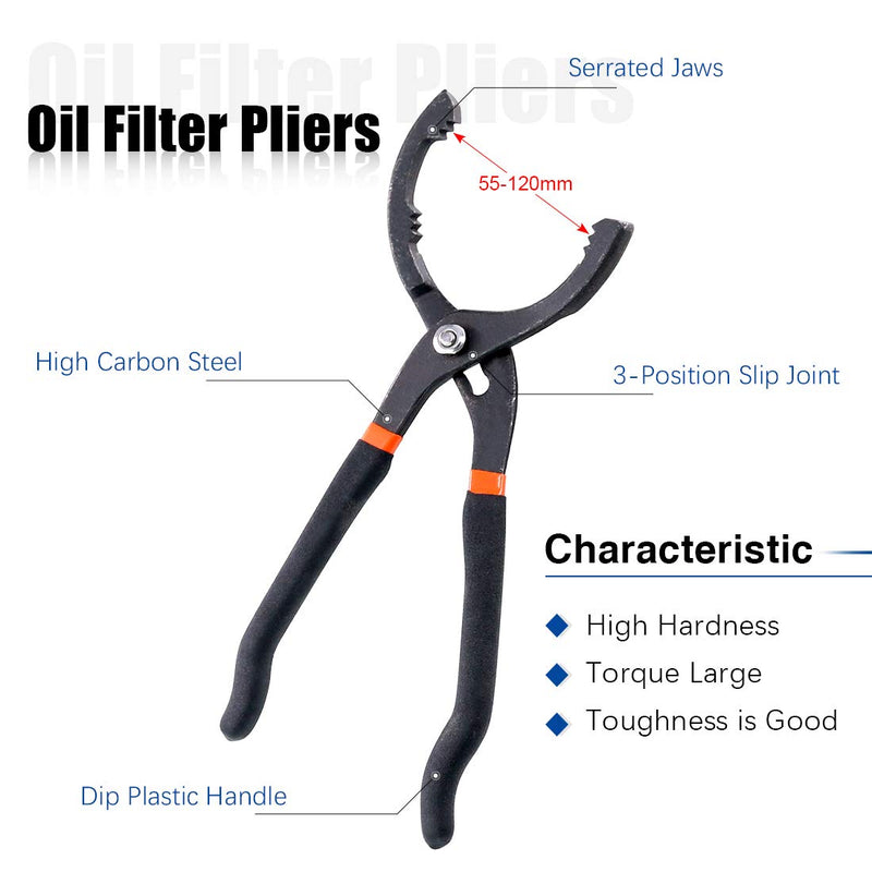  [AUSTRALIA] - Glarks Universal Oil Filter Wrench Set, A 12-inch Long Handle Grip Pliers with A 3 Jaw 2 Way Remover Tool Adjustable Oil Filter Wrench for Auto Motorcycle and Trucks Use