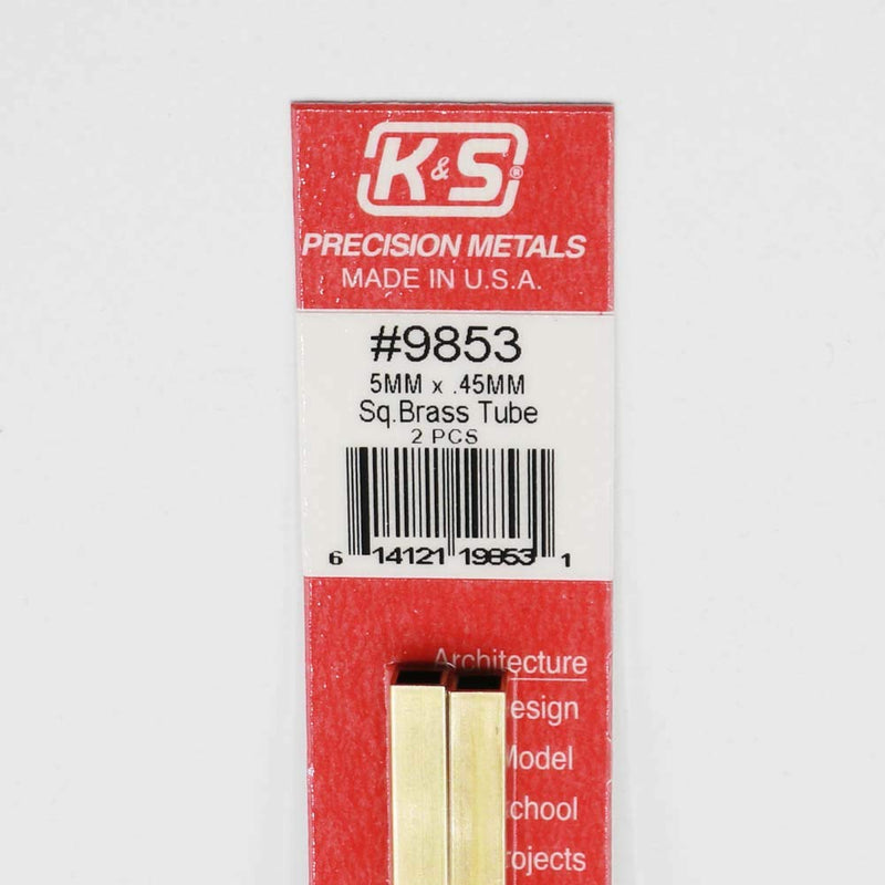 K&S Precision Metals 9853 Square Brass Tube, 5mm X 5mm X .45mm Wall Thickness X 300mm Long, 2 Pieces per Pack, Made in The USA - LeoForward Australia