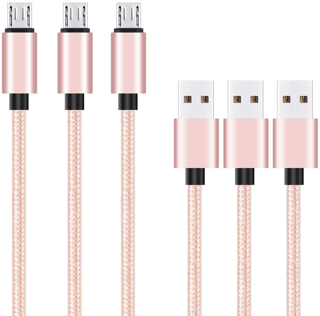  [AUSTRALIA] - Ailun Micro USB Cable,[10ft3Pack], High Speed 2.0 USB A Male to Micro USB Sync & Charging Nylon Braided Cable for Android Smartphone Tablets Wall and Car Charger Connection [Rosegold] 10ft+10ft+10ft Rosegold