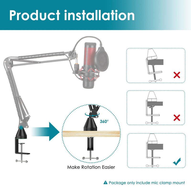  [AUSTRALIA] - Table Mount Clamp for Mic - C Shape Arm Clamp for Microphone Boom Arm Stand with Adjustable Screw, Maximum Gap 6cm/2.36 inch by YOUSHARES