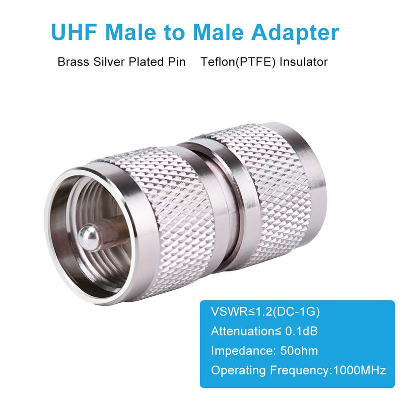  [AUSTRALIA] - MOOKEERF 2PCS UHF Male Connector PL259 Male to Male Adapter Low Loss UHF Male PL-259 Connector