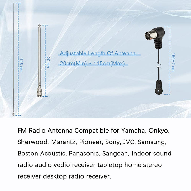  [AUSTRALIA] - Superbat Telescopic FM Antenna for Stereo Receiver Indoor, FM Radio Antenna 75 Ohm UNBAL for Yamaha Onkyo Denon Table Top Home Theater Receiver Radio Receiver Antenna Tuner Telescopic FM Antenna kit