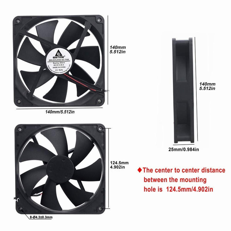  [AUSTRALIA] - GDSTIME 140mm x 140mm x 25mm 5V USB DC Brushless Cooling Fan