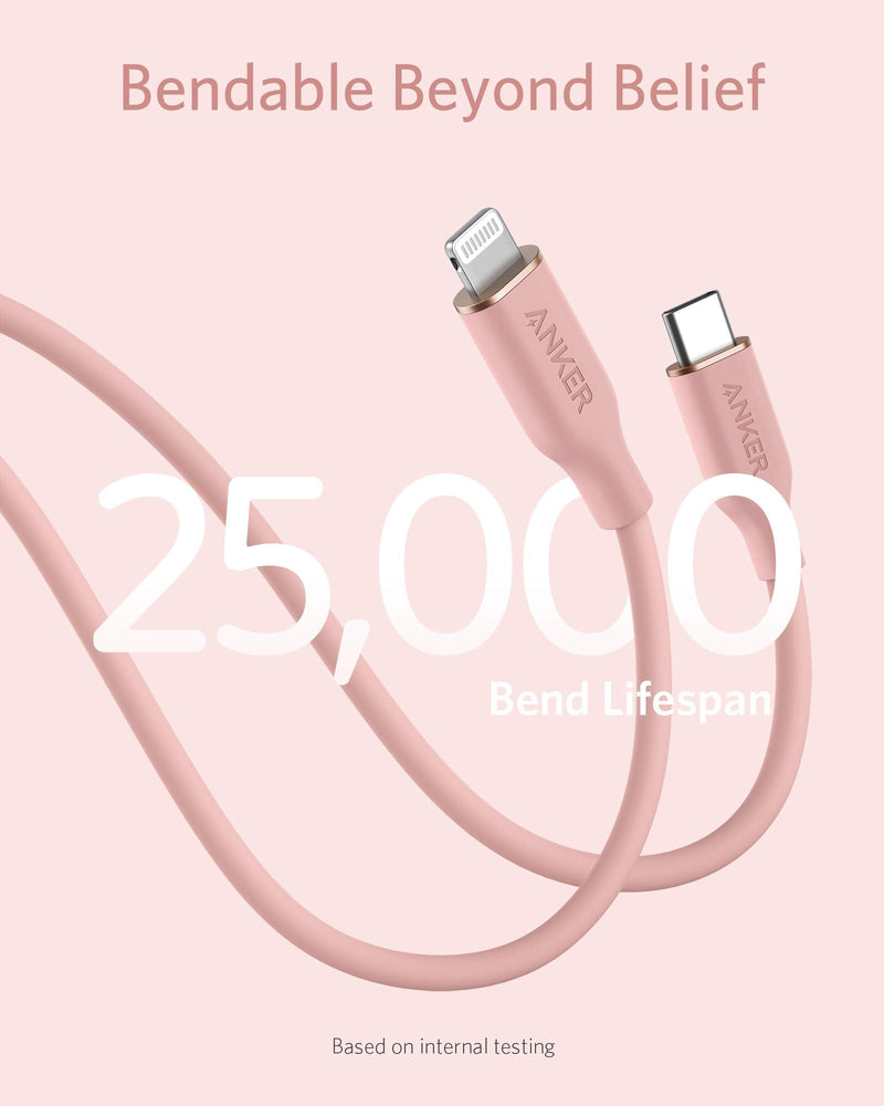  [AUSTRALIA] - Anker USB-C to Lightning Cable, 641 Cable (Coral Pink, 3ft), MFi Certified, Powerline III Flow Silicone Fast Charging Cable for iPhone 13 13 Pro 12 11 X XS XR 8 Plus (Charger Not Included)