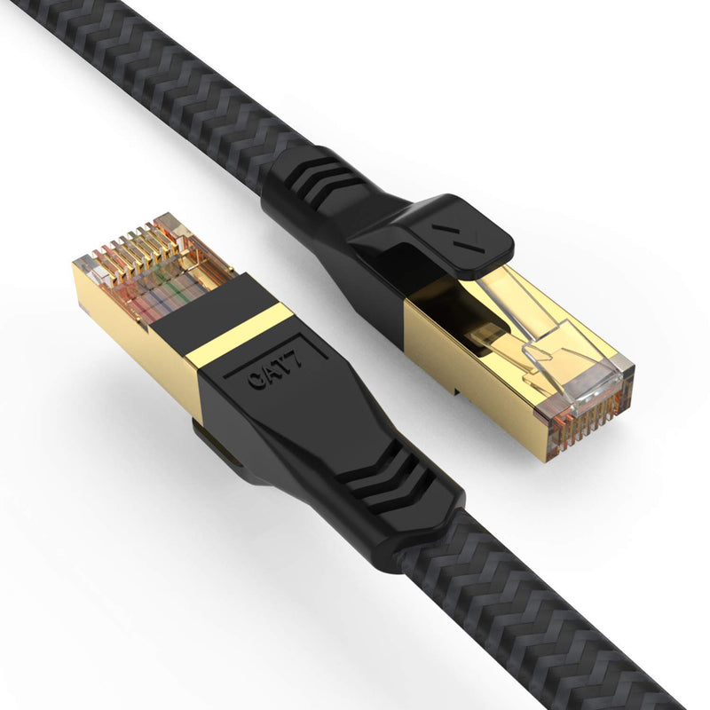 Ethernet Cable 30ft, Mukodi Nylon Braided Flat Cat 7 Ethernet Cable Shielded Cat7 RJ45 LAN Cable High Speed Gigabit Network Patch Cord 10Gbps for Gaming PS4, Xbox, PC Laptop Modem Router, Computer - LeoForward Australia