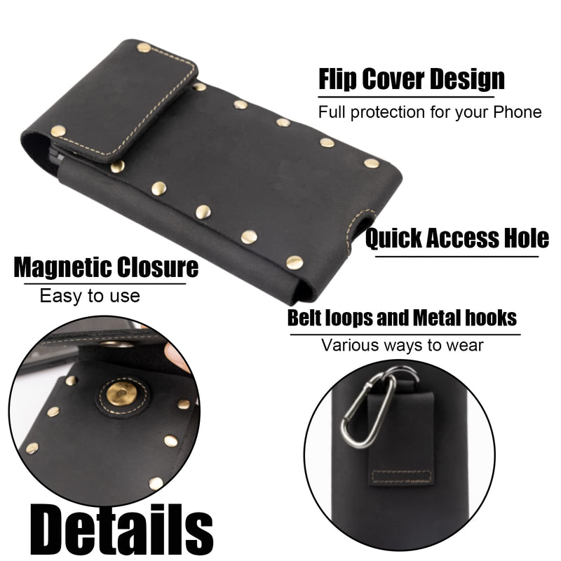  [AUSTRALIA] - Topstache Leather Phone Holster,Samsung S22 Ultra Belt Holder, iPhone 13 Pro Max Case for Belt,Universal Phone Pouch with Belt Clip,Leather Phone Holster for Otterbox Case, Flip Cellphone Sheath Black