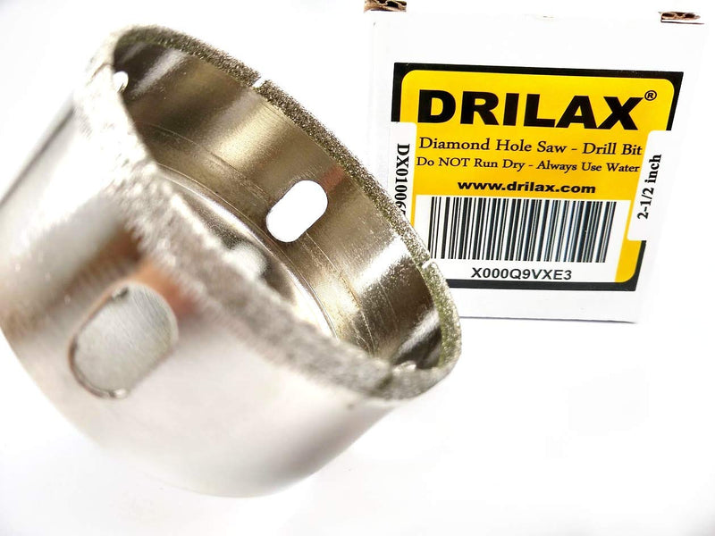 Drilax 2-1/2 inch Diamond Coated Drill Bit Hole Saw Ceramic Porcelain Tile Glass Fish Tank Marble Granite Quartz Holesaw Kitchen Bathroom Shower Faucet Drain Drilling Tool 2.5 Inch - LeoForward Australia