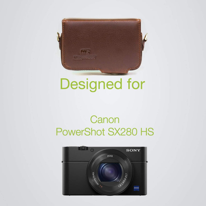  [AUSTRALIA] - MegaGear Canon PowerShot SX280 HS with Zoom Lens Leather Camera Case with Strap - Brown - MG1052
