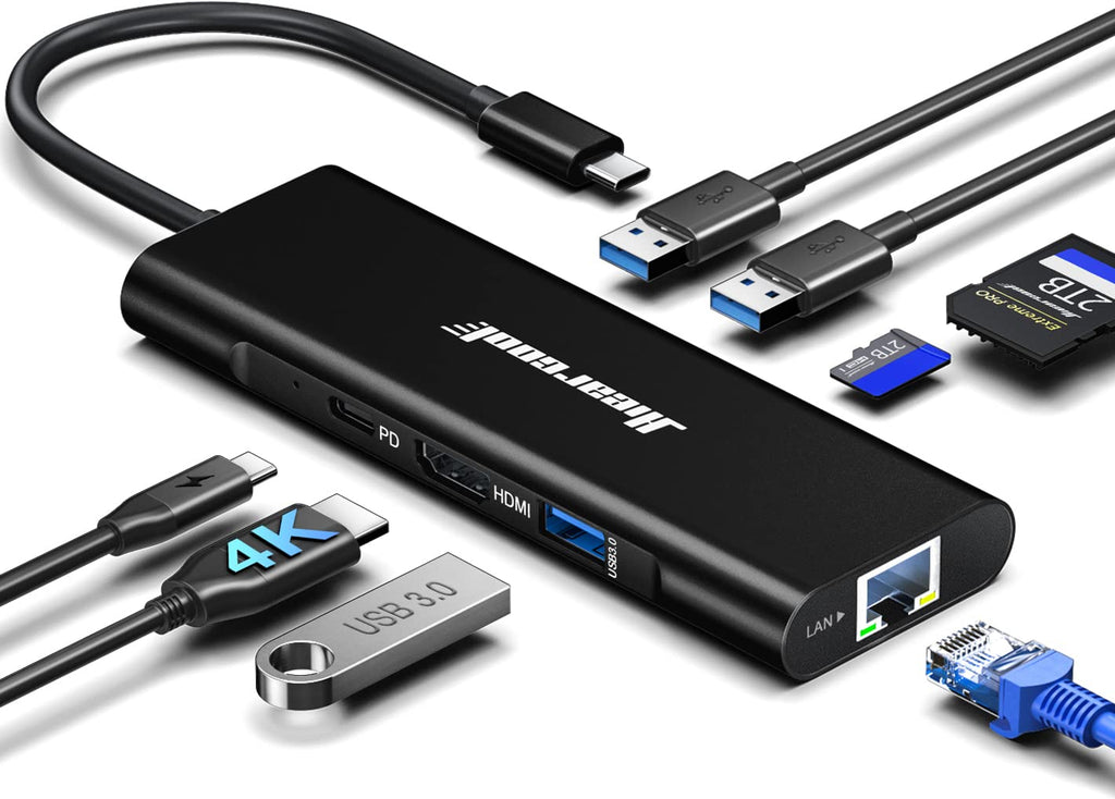  [AUSTRALIA] - USB C Hub, Hiearcool USB C Ethernet Adapter, 8in1 USB C Docking Station with 4K 60Hz HDMI 1Gbps Ethernet 100W PD Multiport Dongle Compatible for MacBook M1 Thunderbolt 3 4 USB C Laptops-Dark Black Dark Black