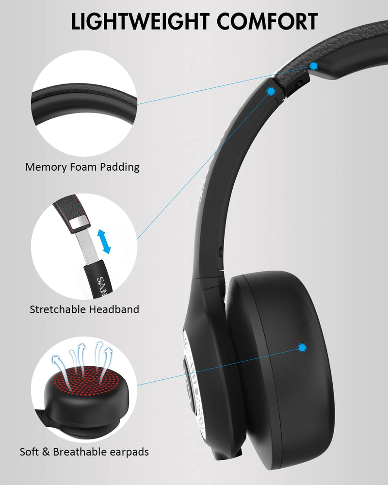  [AUSTRALIA] - Bluetooth Headset V5.0 Stereo Wireless On-Ear Headphones with Microphone Flip-up to Mute & USB Dongle, 22+Hrs Talktime Bluetooth/Wired Office Headset for PC/Laptop/Computer/Cell Phone With USB Dongle