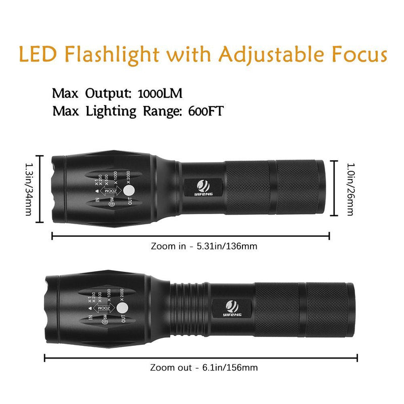  [AUSTRALIA] - Tactical Flashlight - YIFENG Led Flashlight High Lumens S1000 - XML T6 Upgraded Flash Light Ultra Bright with Zoomable 5 Modes, Camping Accessories for Outdoor Emergency Gear (2 Pack) 2 Pack