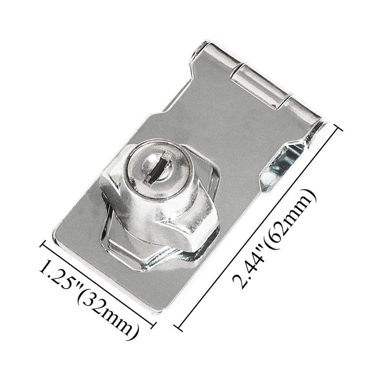  [AUSTRALIA] - TOVOT 4 Pack Keyed Hasp Locks -Twist Knob Keyed Locking Hasp (2.5" x 1-1/4"),Safety Locking Hasp w/Screws for Door Cabinet,Key Different(Chrome)