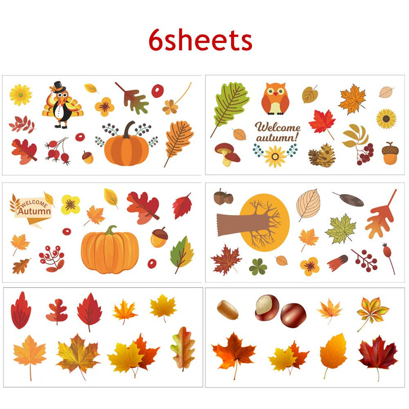  [AUSTRALIA] - Christmas Thanksgiving Walls Stickers Decorations Window Cling Stickers Maple Leaves Turkey Pumpkin Nut Fall Window Decals for Home Office Party Supplies 72PCS Autumn Winter Painting Sticker Window Door Art Decorations Removable Self Adhesive