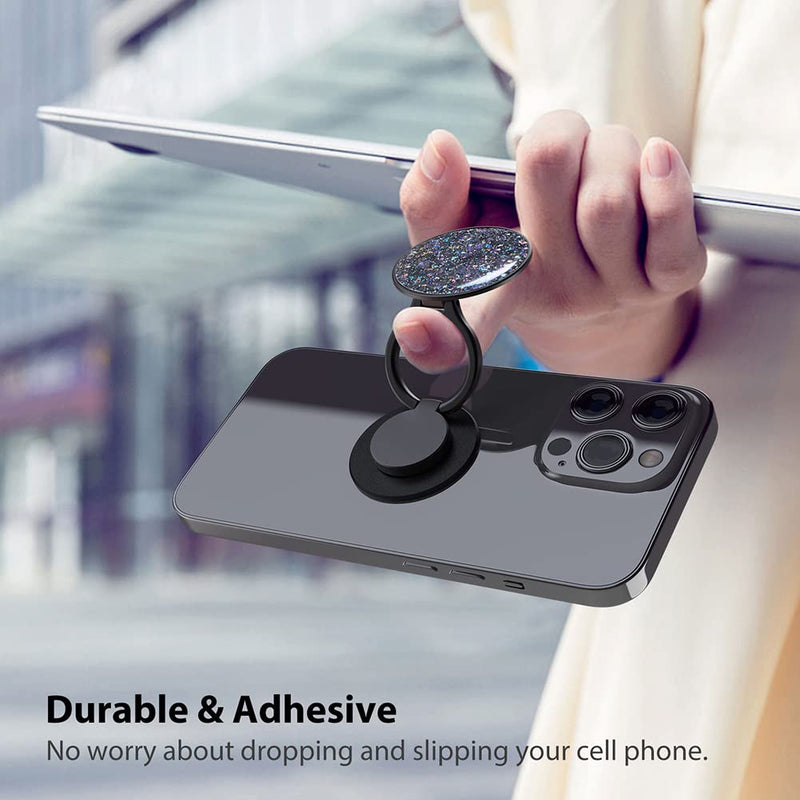  [AUSTRALIA] - MonIdea Phone Ring Holder, Phone Grip Holder Finger Kickstand, Foldable & Adjustable Metal Cell Phone Rings Gripper Stand Work with Magnetic Car Mount for iPhone Samsung & Other Phones - Sparkle Black