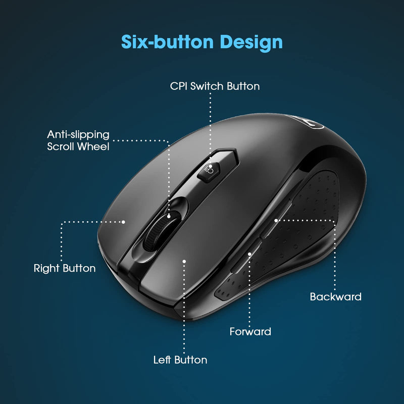  [AUSTRALIA] - Wireless Mouse for Laptop,WEEMSBOX 2.4G Computer Mouse Ergonomic Mouse with USB Receiver, Finger Rest, 5 Adjustable DPI Levels, 2400DPI USB Mice for Laptop Chromebook Notebook MacBook Computer, Black