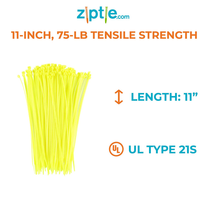  [AUSTRALIA] - 11-inch Fluorescent Yellow Multi-Purpose Cable Tie, 75-lb Tensile Strength, UL 21S Listed, 100-Pack