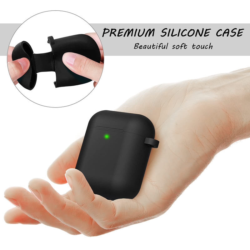 Airpods Case Cover, LELONG Soft Silicone Protective Case Cover with Keychain for Apple Airpods 2st 1st Charging Case Men Women [Front LED Visible] Black - LeoForward Australia