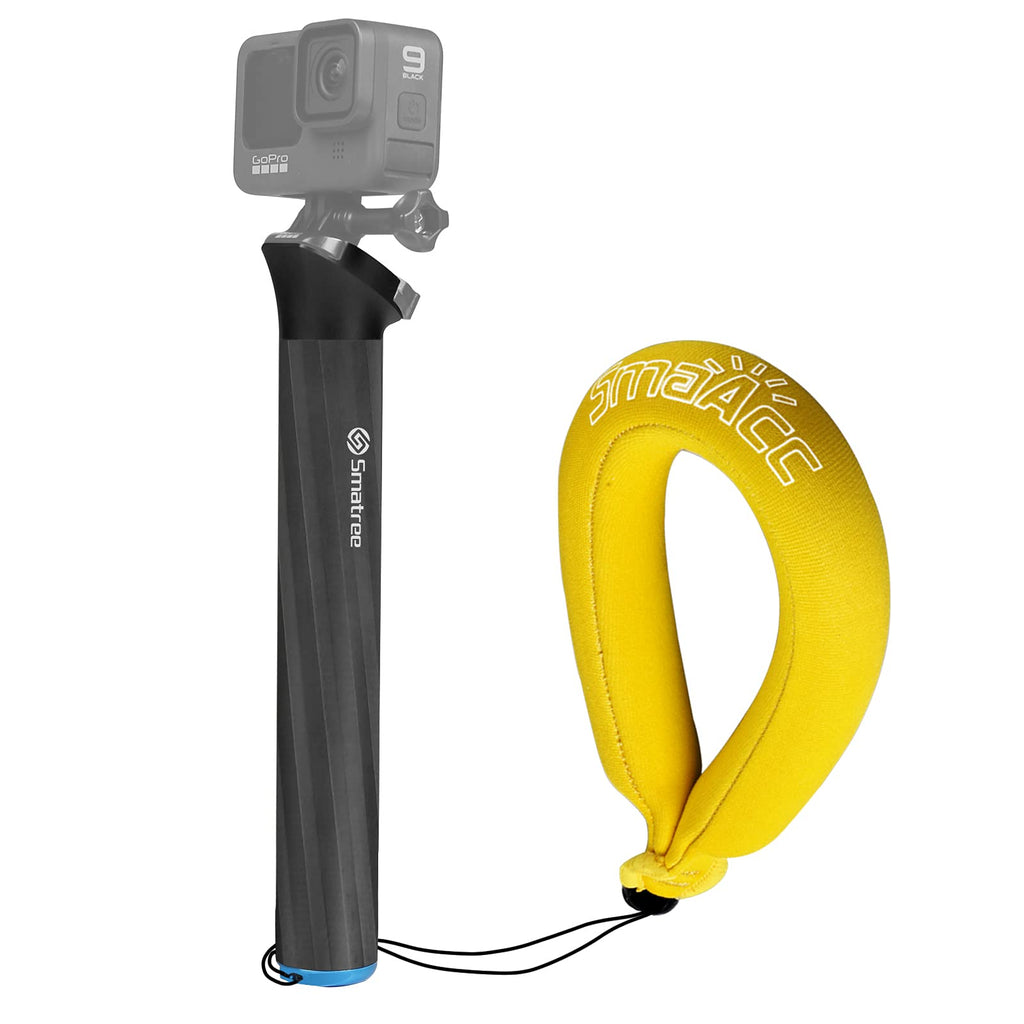  [AUSTRALIA] - Smatree Floating Selfie Stick Compatible for Gopro Hero 10, Carbon Fiber Selfie Stick with Aluminum Base Compatible for Gopro Hero 9/8/7/6/5 /DJI OSMO Action (with Float Strap Pack)