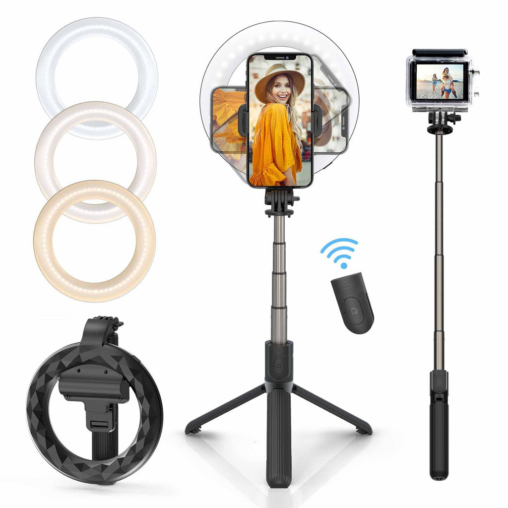  [AUSTRALIA] - Selfie Ring Light with Tripod Stand and Phone Holder, Tele CA LED Ring Light Selfie Stick Rechargeable Dimmable for Live Streaming, Shooting, Vlogs, Compatible with iPhone/Android/Action Camera