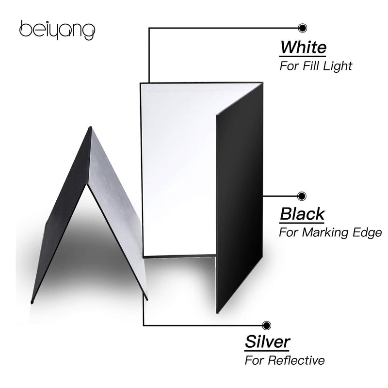  [AUSTRALIA] - BEIYANG 2 PCS 12x8 inches Light Reflector Cardboard for Photography, Double Sided White Black Silver Matte Foil Absorb Thick Reflective Paper Two Cardboard