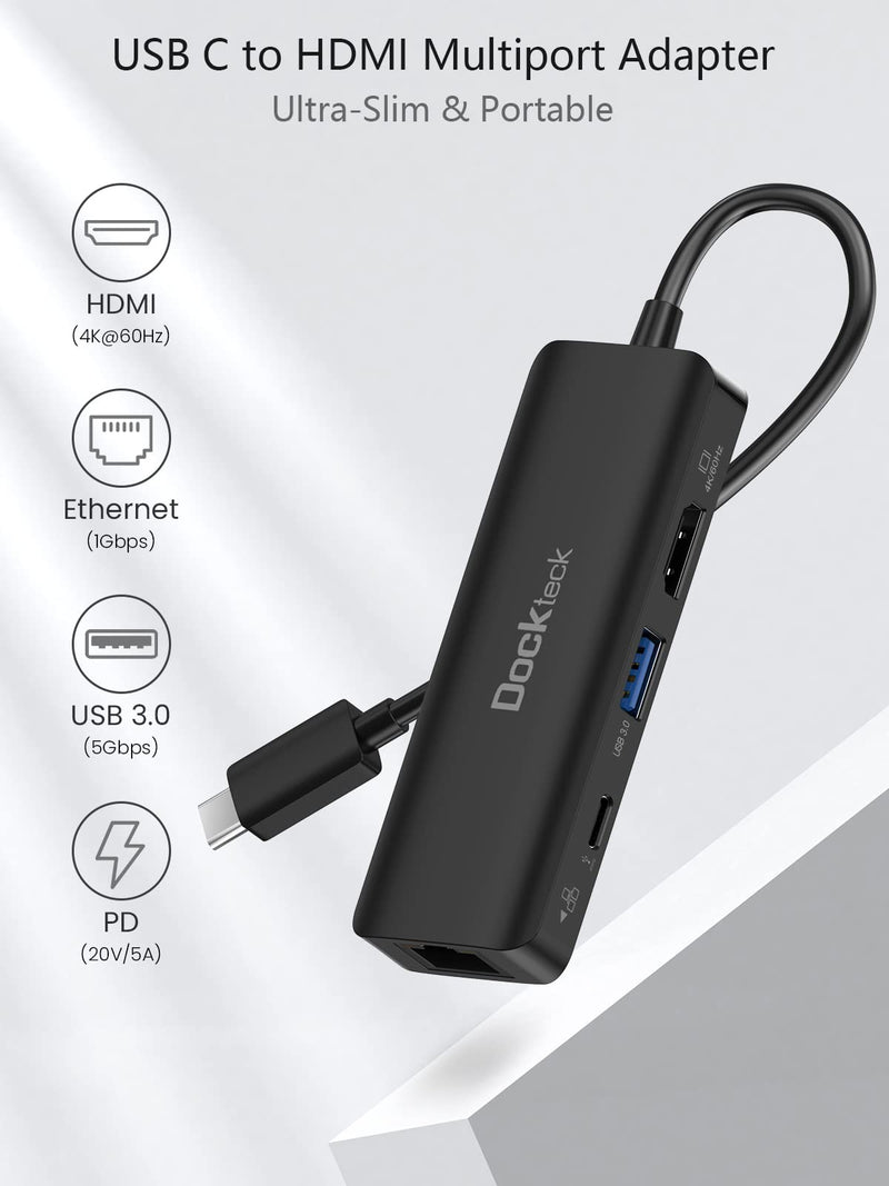  [AUSTRALIA] - USB C Hub 4K 60Hz, Dockteck 4-in-1 USB C PD Ethernet Hub Dongle with 4K 60Hz HDMI, 1Gbps Ethernet, 100W PD, USB 3.0 for MacBook Pro / Air M1 2020, iPad Pro 2021, iPad Air 2020 and More