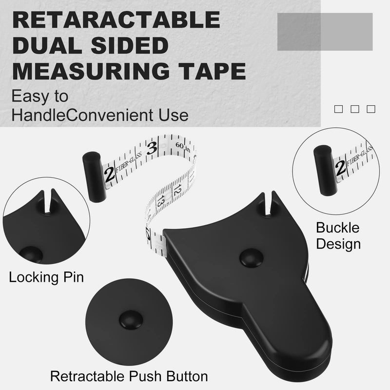  [AUSTRALIA] - 2 Pieces Automatic Telescopic Tape Measure,Body Measuring Tape 60 Inches,Self-Tighten Measure Ruler Retractable Measuring Tapes for Weight Loss Ergonomic Design,Black and White