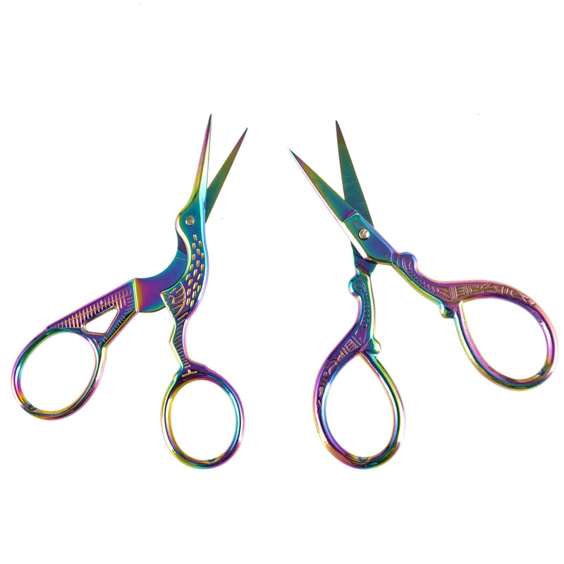  [AUSTRALIA] - AQUEENLY Embroidery Scissors, Stainless Steel Sharp Stork Scissors for Sewing Crafting, Art Work, Threading, Needlework - DIY Tools Dressmaker Small Shears - 2 Pcs ( 3.6 Inches, Rainbow)