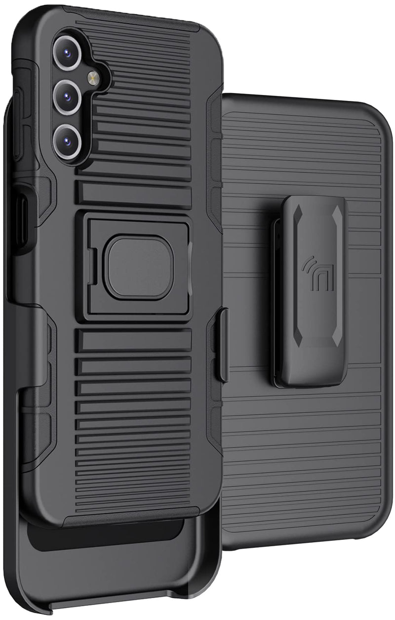  [AUSTRALIA] - Case with Clip for Galaxy A14 5G (2023), Nakedcellphone Rugged Ring Grip Cover with Stand and [Belt Hip Holster] for Samsung SM-A146 - Black