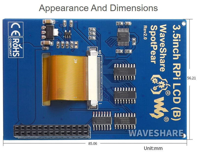  [AUSTRALIA] - Waveshare 3.5inch RPi LCD (B) 320x480 Resoution Touch Screen IPS TFT Display Designed for Any Revision of Raspberry Pi Directly-pluggable Better Displaying