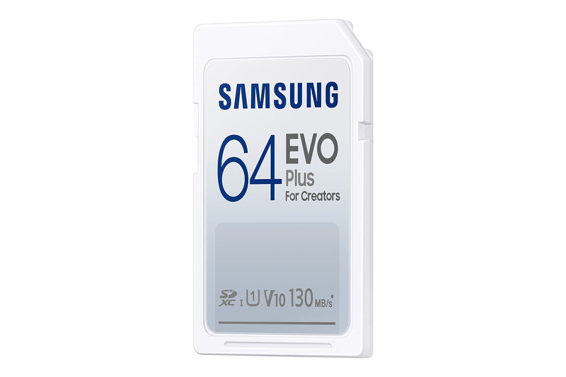  [AUSTRALIA] - SAMSUNG EVO Plus Full Size 64 GB SDXC Card 130MB/s Full HD & 4K UHD, UHS-I, U1, V10 (MB-SC64K/AM) 64GB New Generation - up to 130 MB/s